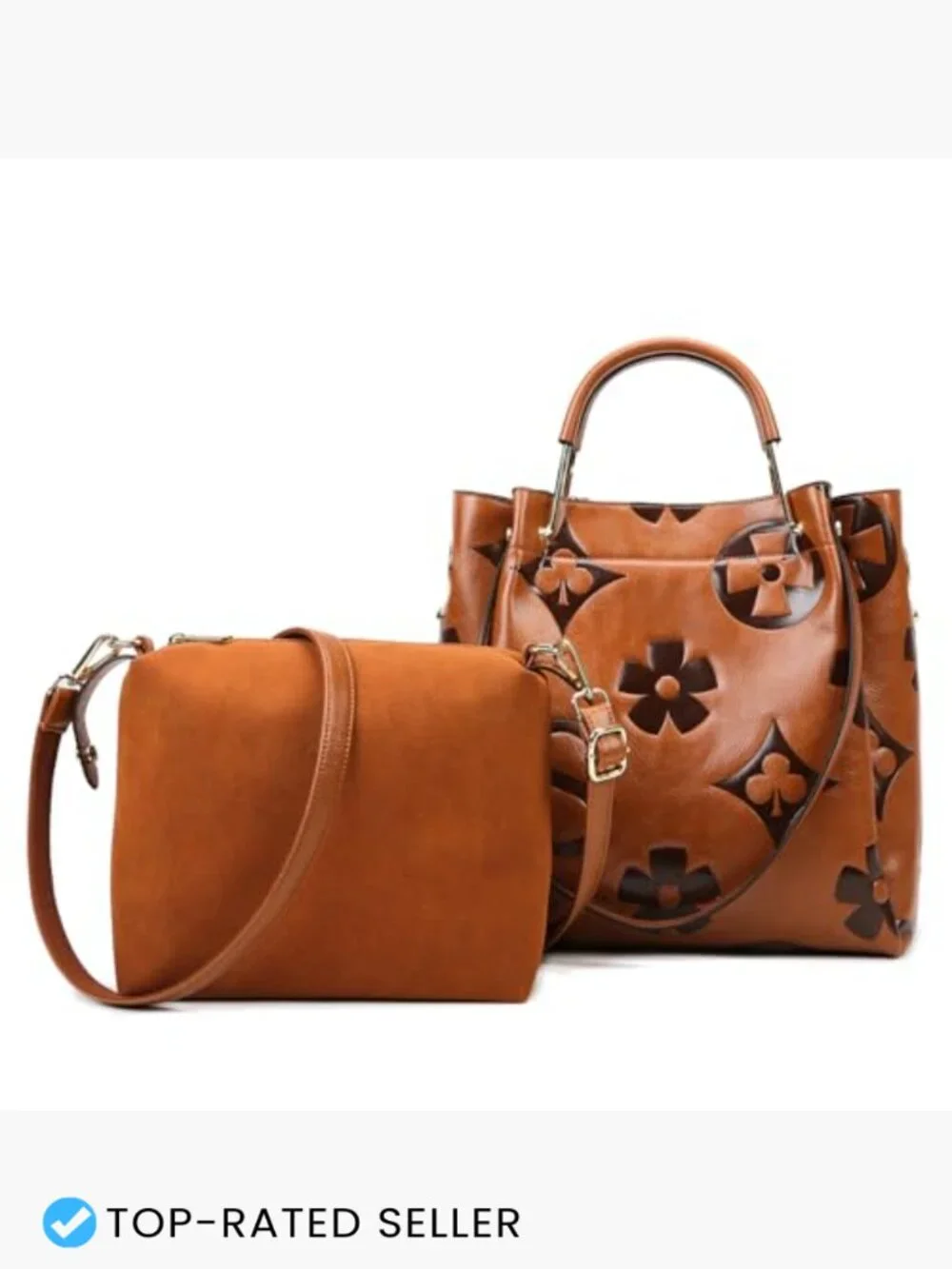 Vegan Leather Floral Bucket Tote, 3-in-1 Women's Purse, Large Capacity Shoulder